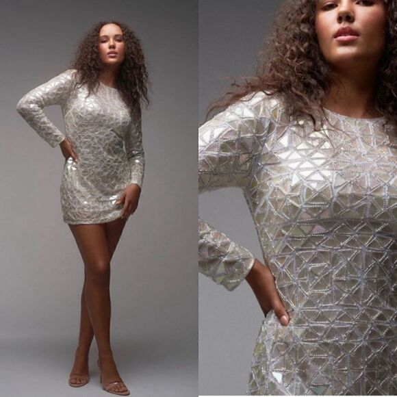 NWT silver sequin designer mini dress